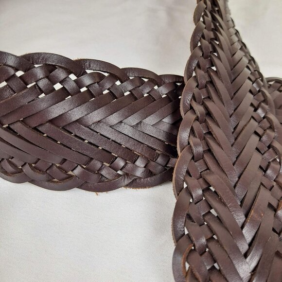 Coldwater Creek Size L/XL Wide Brown Leather Woven Belt Covered Buckle NWOT - Picture 7 of 9